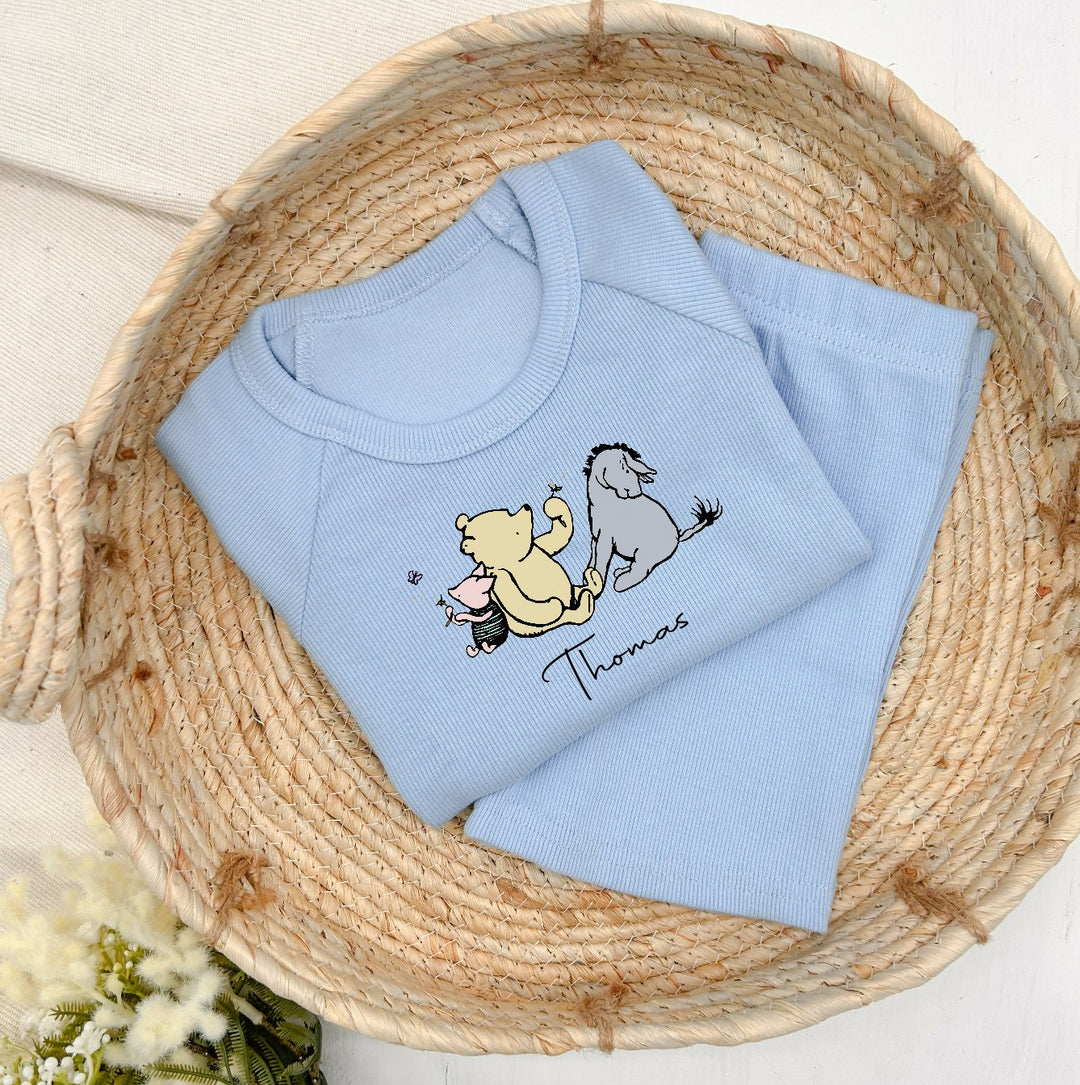 Personalised Pooh Bear Ribbed Shorts Set