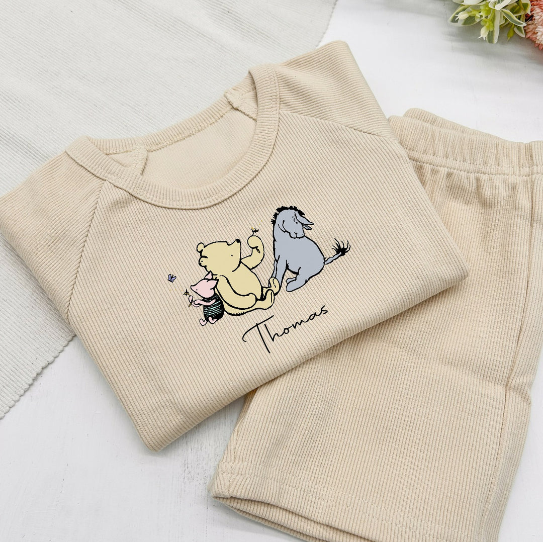 Personalised Pooh Bear Ribbed Shorts Set