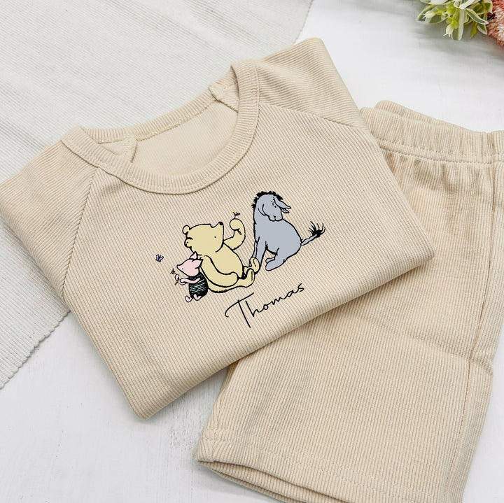 Personalised Pooh Bear Ribbed Shorts Set