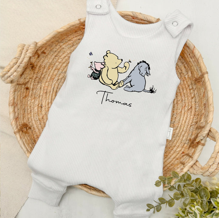 Personalised Pooh Bear Ribbed Dungarees