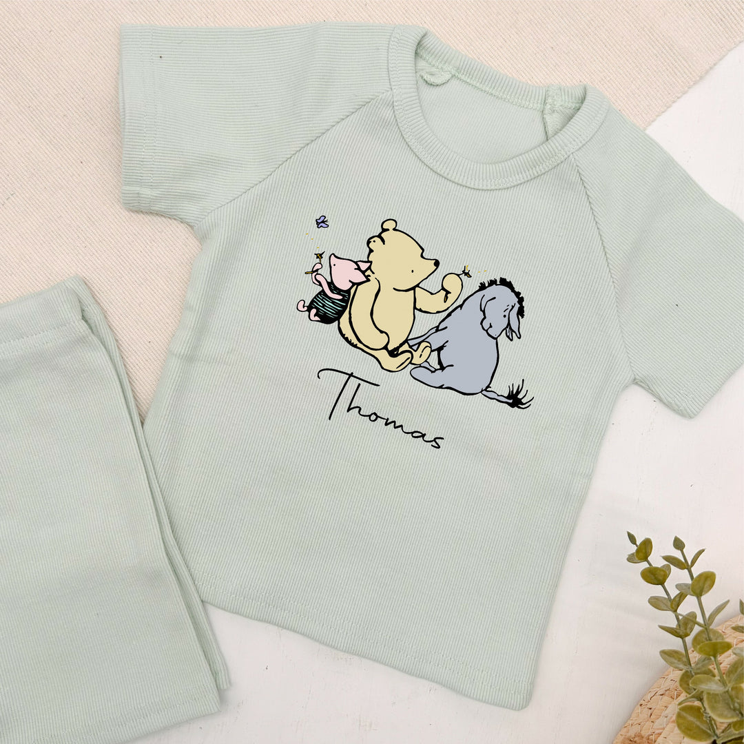 Personalised Pooh Bear Ribbed Shorts Set