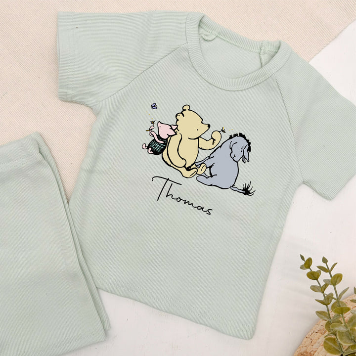 Personalised Pooh Bear Ribbed Shorts Set