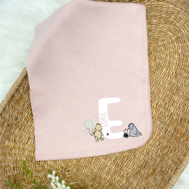 Personalised Pooh Bear Initial Pink Babygrow With Optional Matching Acessories