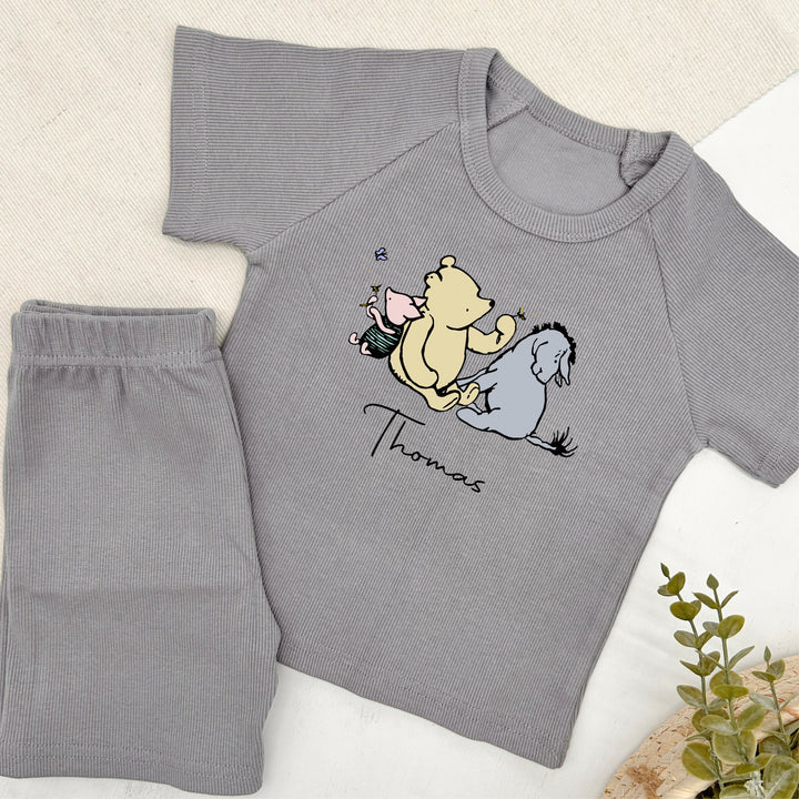 Personalised Pooh Bear Ribbed Shorts Set