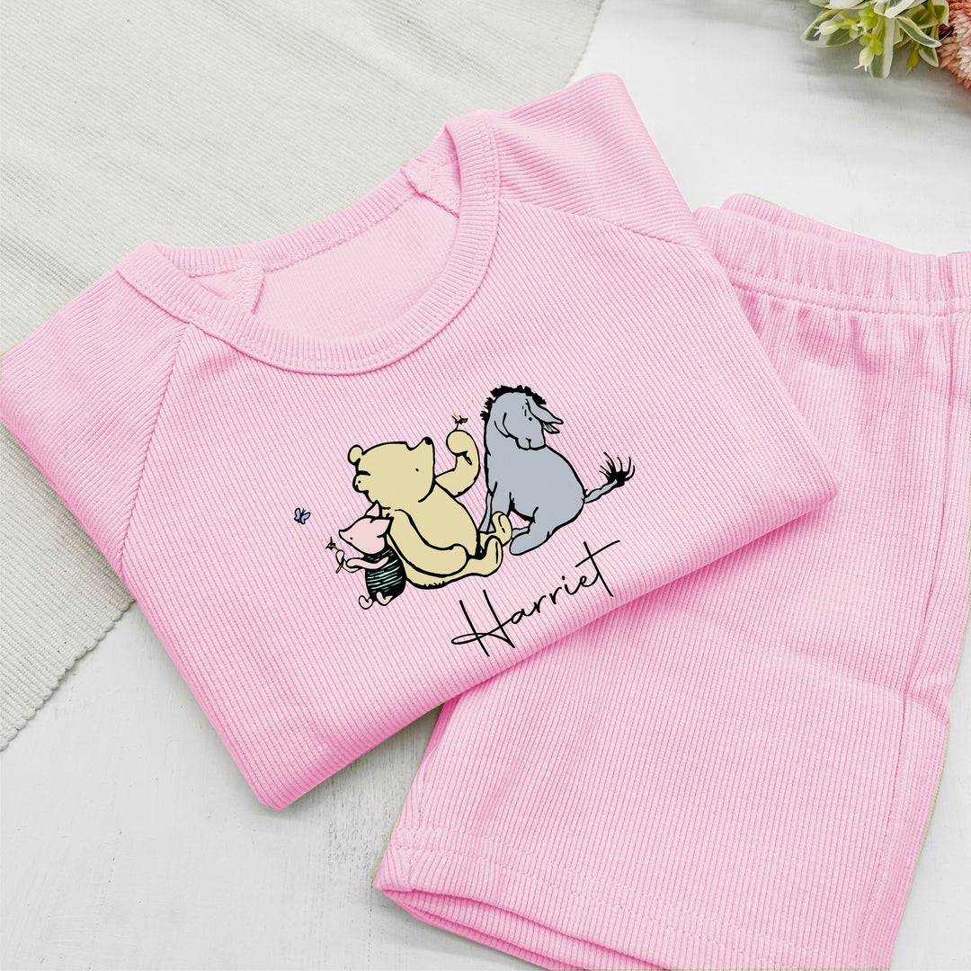 Personalised Pooh Bear Ribbed Shorts Set