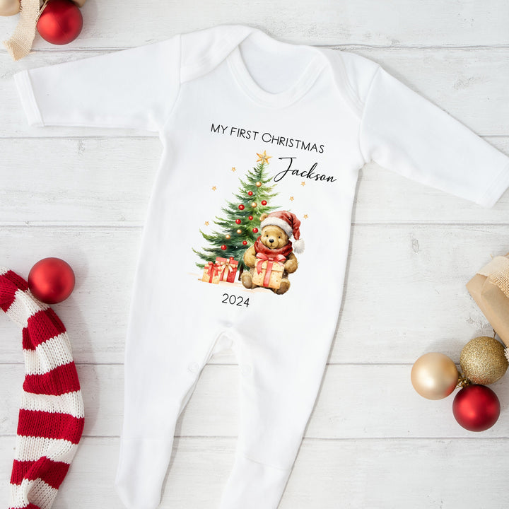 My First Christmas Winnie Pooh Babygrow/Vest/Bib