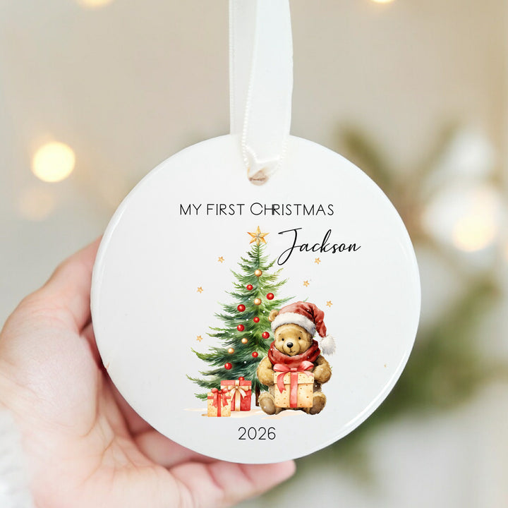 Personalised Pooh Bear Ceramic My First Christmas Bauble