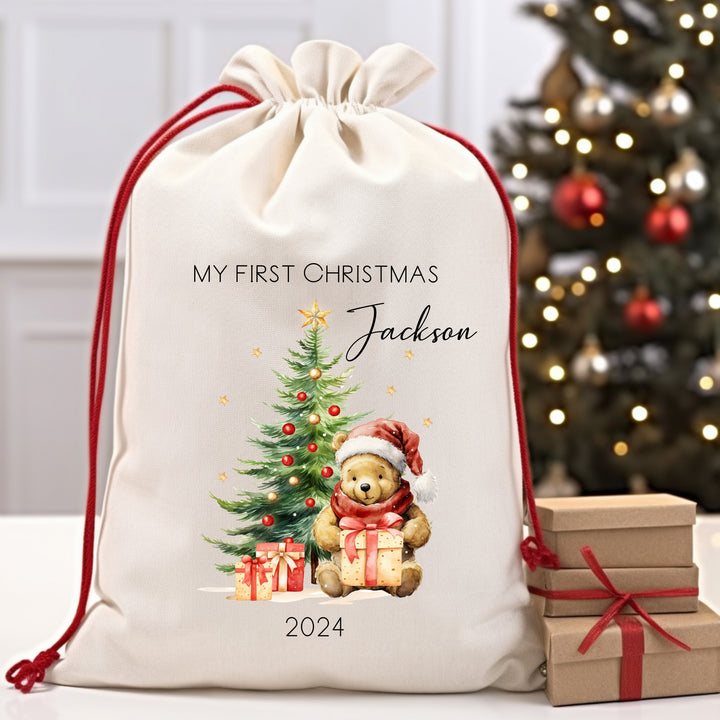 Personalised My First Christmas Classic Winnie the Pooh Santa Sack or Stocking