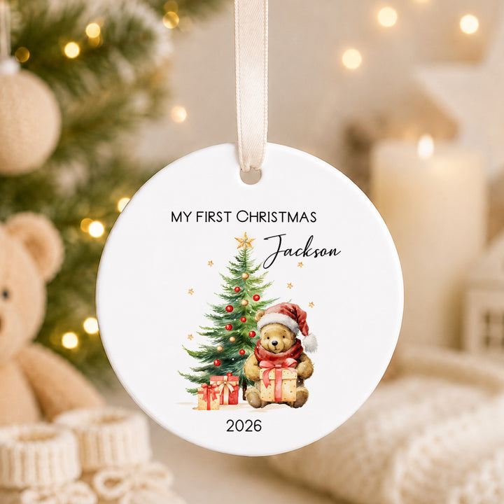 Personalised Pooh Bear Ceramic My First Christmas Bauble