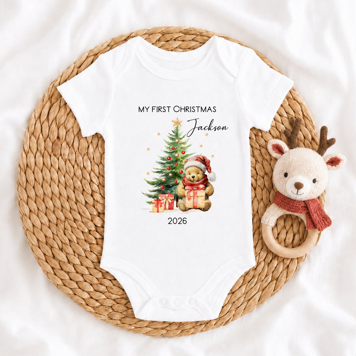 Personalised Pooh Bear My First Christmas Baby Grow, Vest or Bib