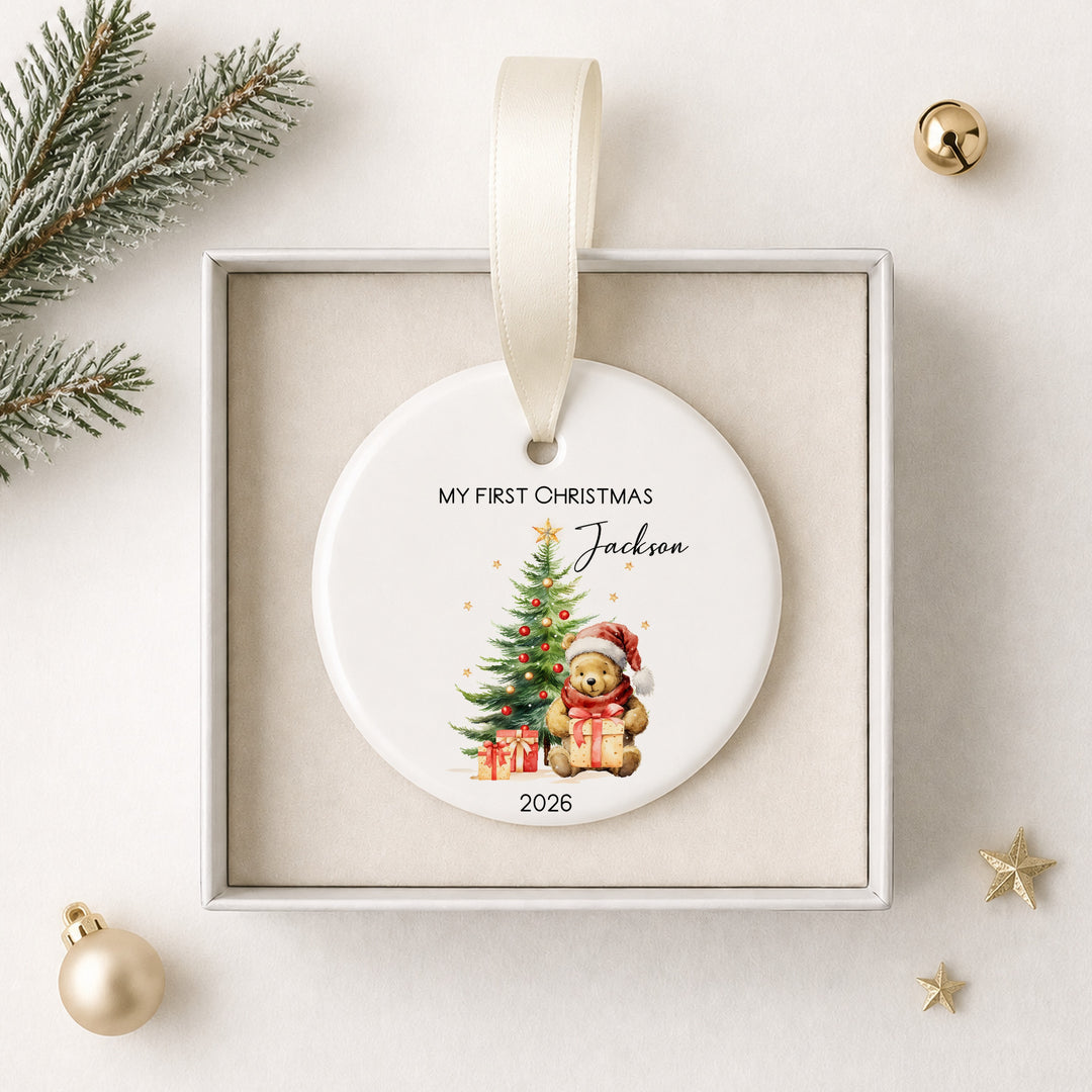 Personalised Pooh Bear Ceramic My First Christmas Bauble