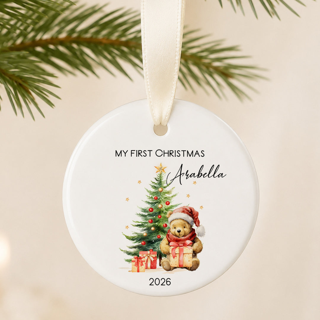 Personalised Pooh Bear Ceramic My First Christmas Bauble