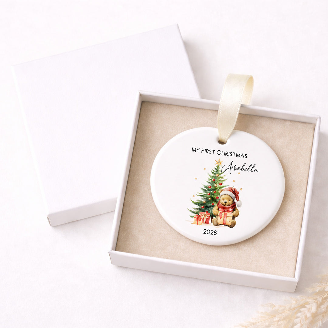Personalised Pooh Bear Ceramic My First Christmas Bauble