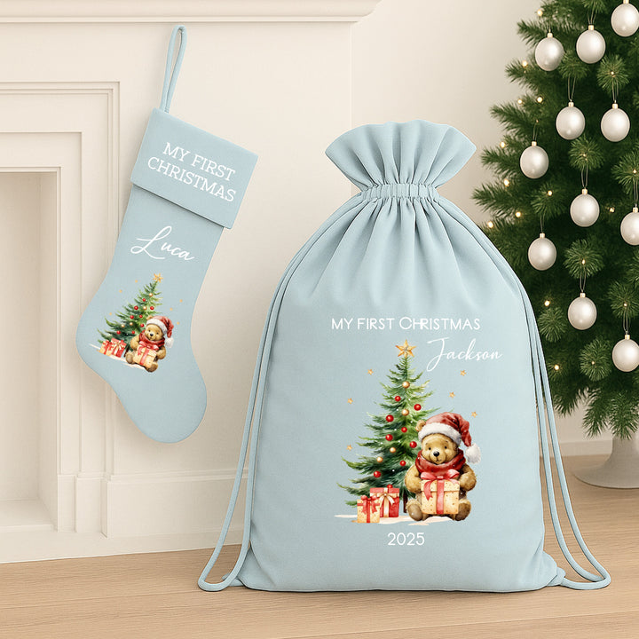 Personalised Pooh Bear Christmas Tree Stocking or Santa Sack