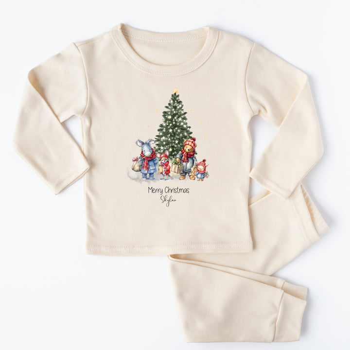 Personalised Classic Winnie the Pooh Christmas Scene Sibling Matching Pyjama/Babygrow