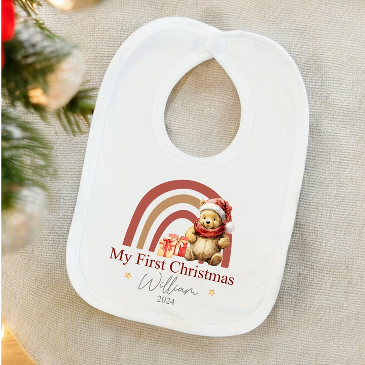 Personalised My First Christmas Winnie Rainbow Babygrow/Vest/Bib