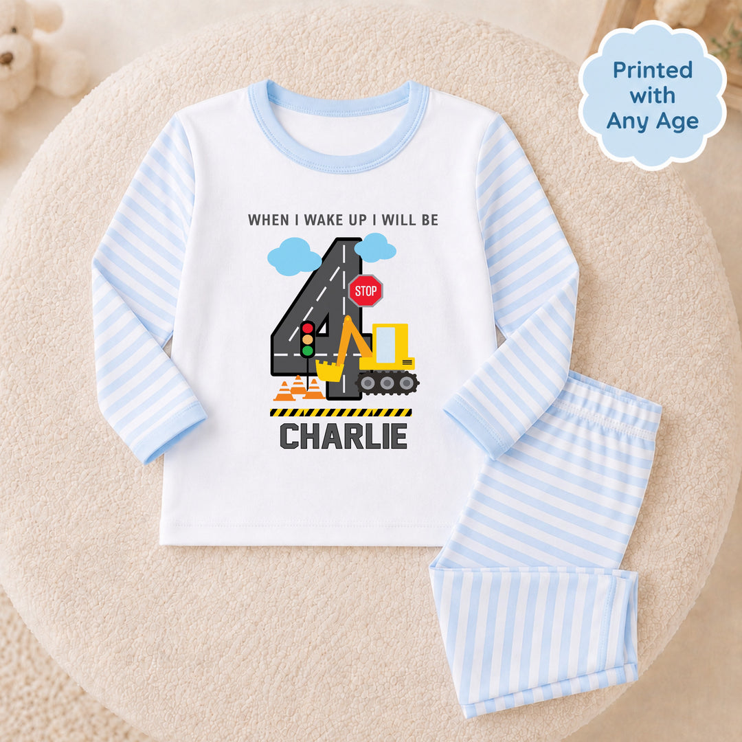 Personalised Blue Digger Any Age Birthday Pyjamas