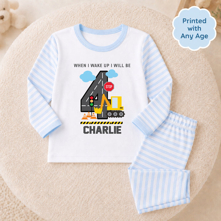 Personalised Blue Digger Any Age Birthday Pyjamas