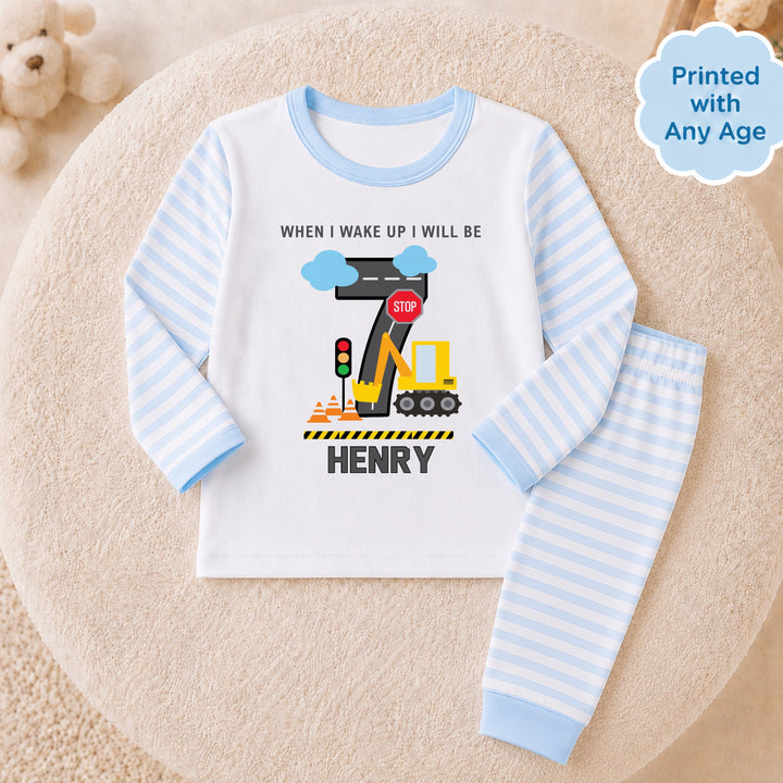 Personalised Blue Digger Any Age Birthday Pyjamas