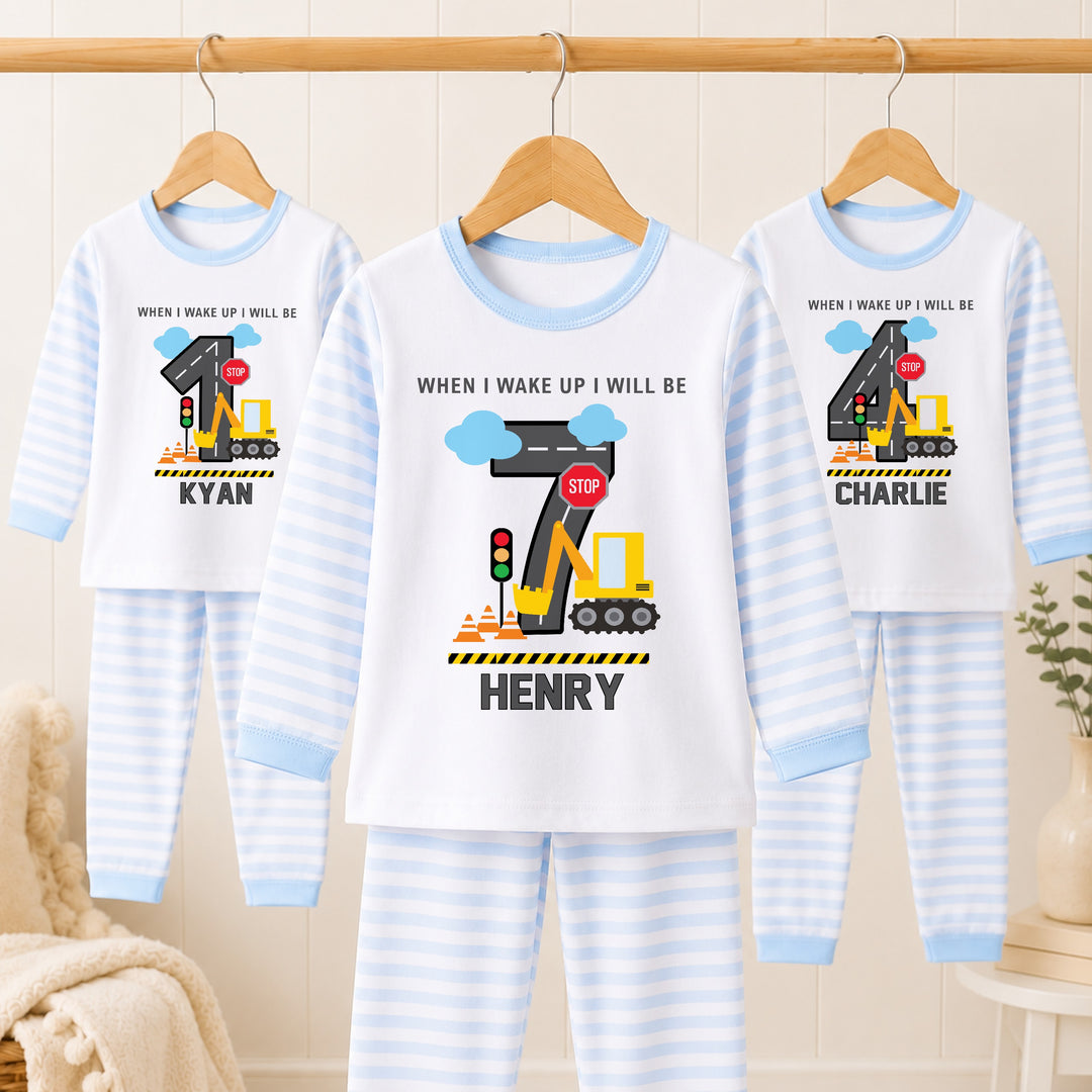 Personalised Blue Digger Any Age Birthday Pyjamas