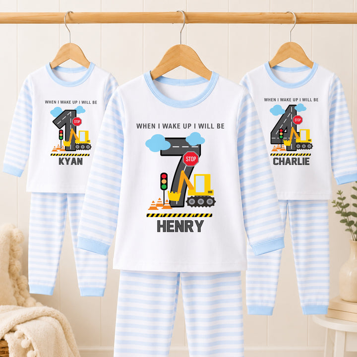 Personalised Blue Digger Any Age Birthday Pyjamas