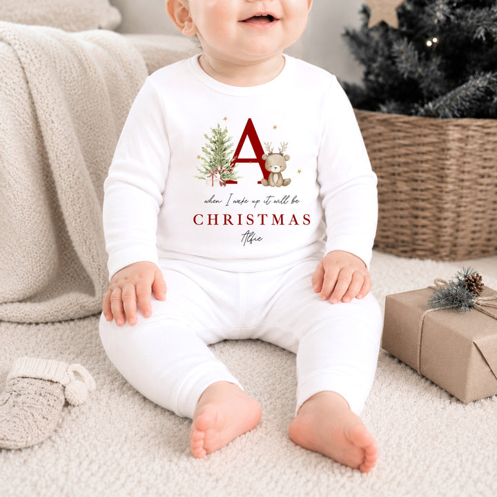 Personalised Bear Reindeer Initial Christmas Pyjamas