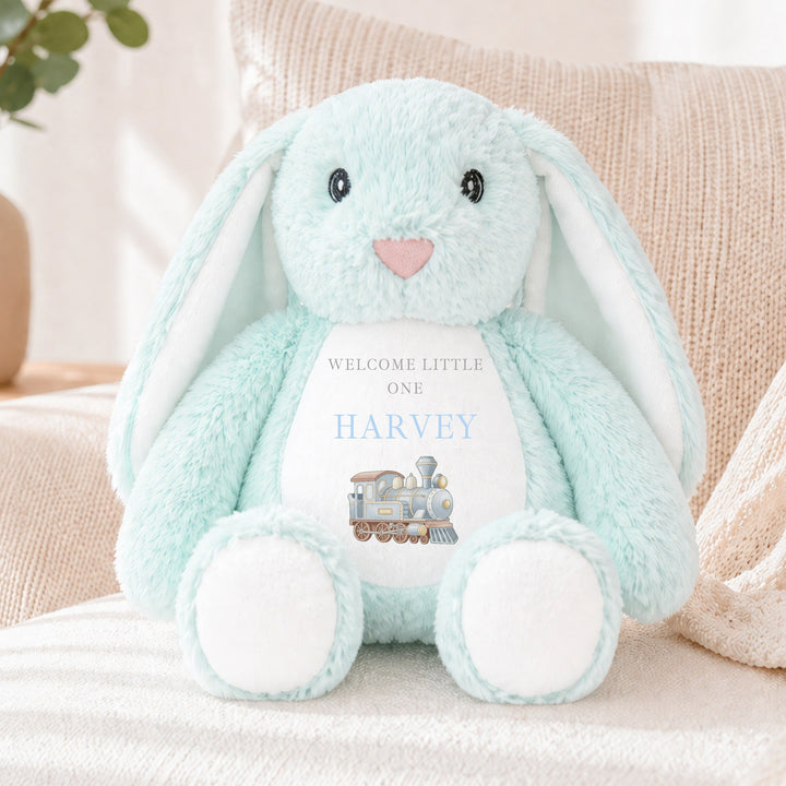 Personalised Blue Train Hello World Soft Toy