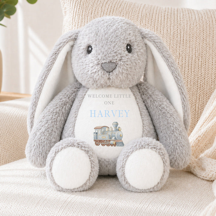 Personalised Blue Train Hello World Soft Toy