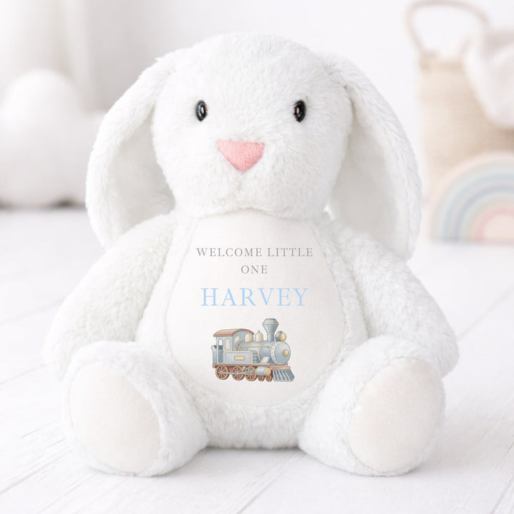 Personalised Blue Train Hello World Soft Toy