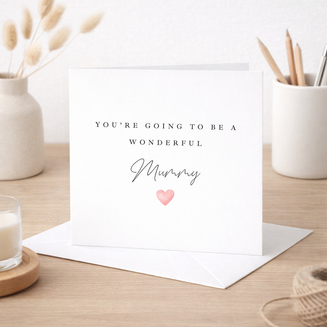 Wonderful Mummy Pink Heart Baby Shower Card