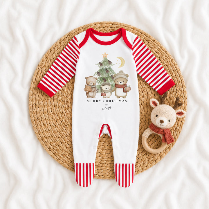 Personalised Woodland Animals Merry Christmas Baby Grow Or Vest