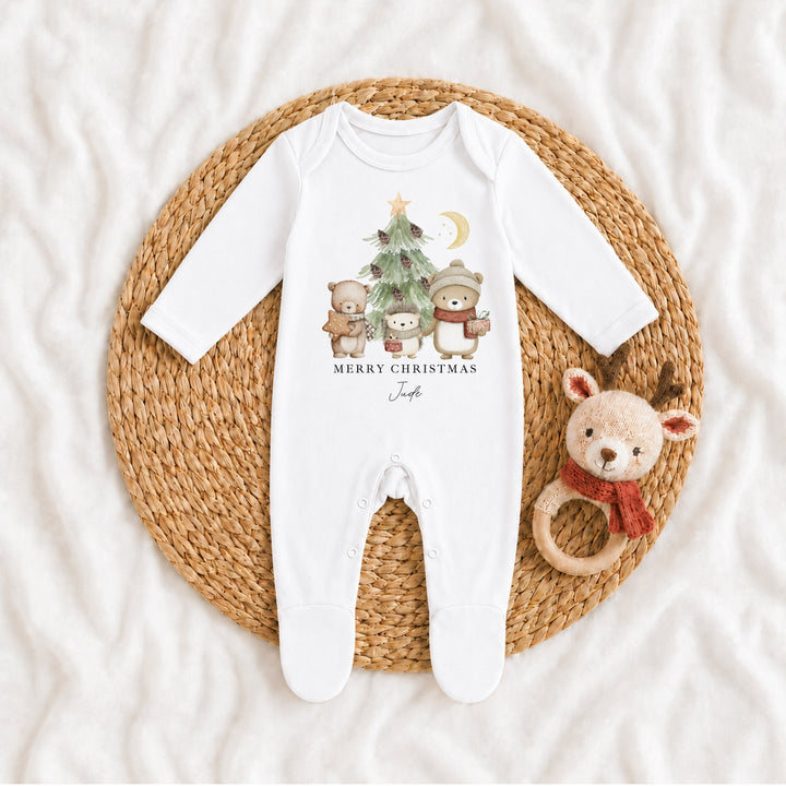 Personalised Woodland Animals Merry Christmas Baby Grow Or Vest