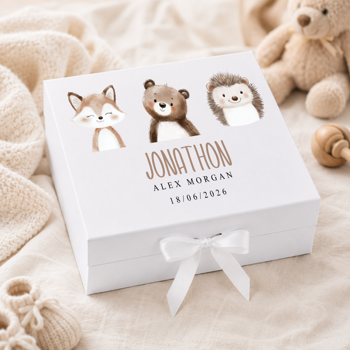 Personalised Brown Animals Baby Keepsake Box