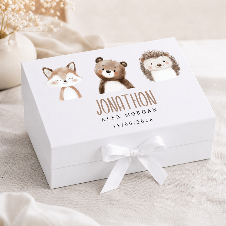 Personalised Brown Animals Baby Keepsake Box