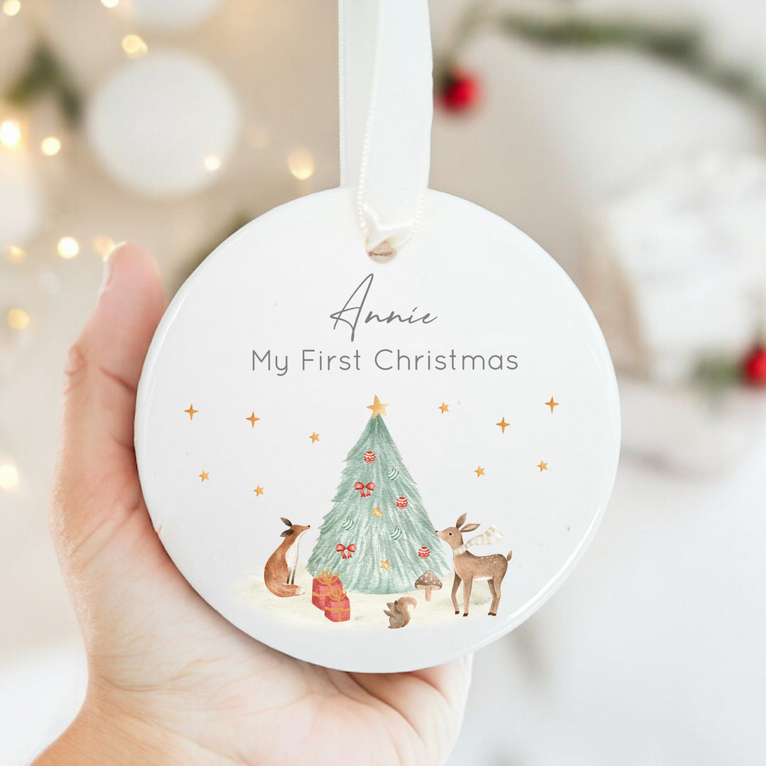 Personalised My First Christmas Woodland Ceramic Ornament