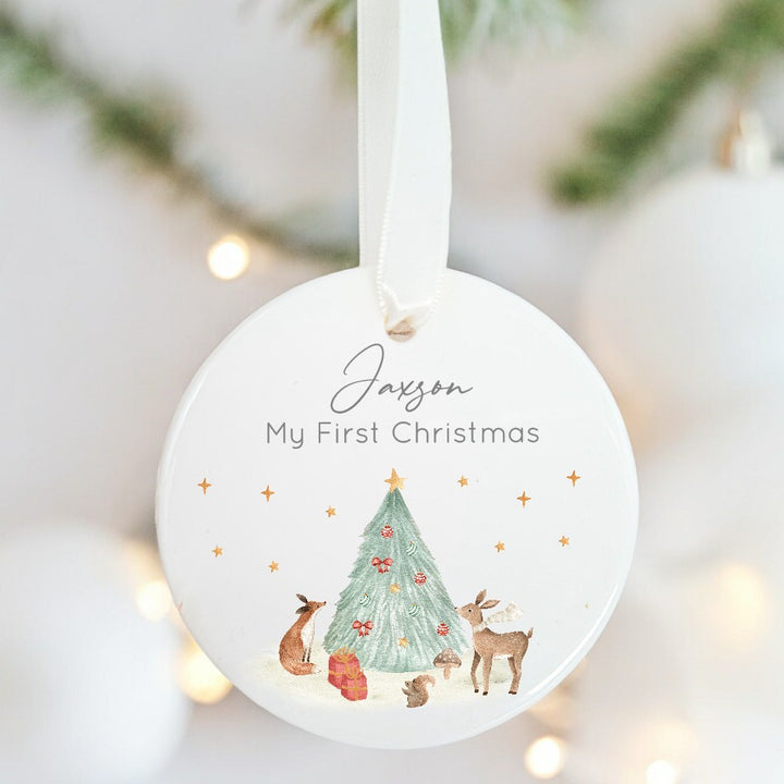 Personalised My First Christmas Woodland Ceramic Ornament