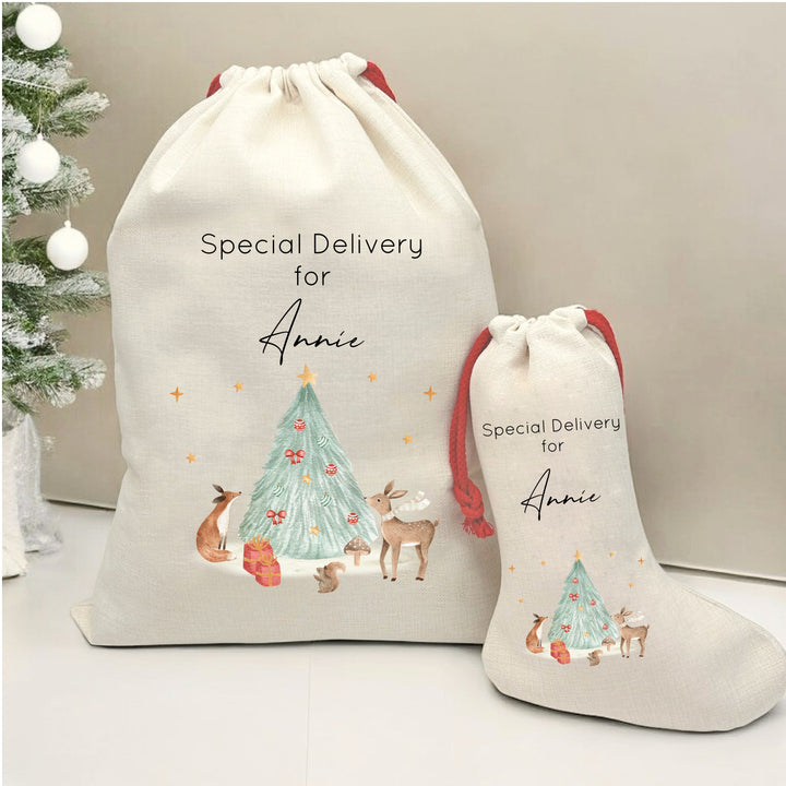 Personalised Woodlands Santa Sack or Stocking