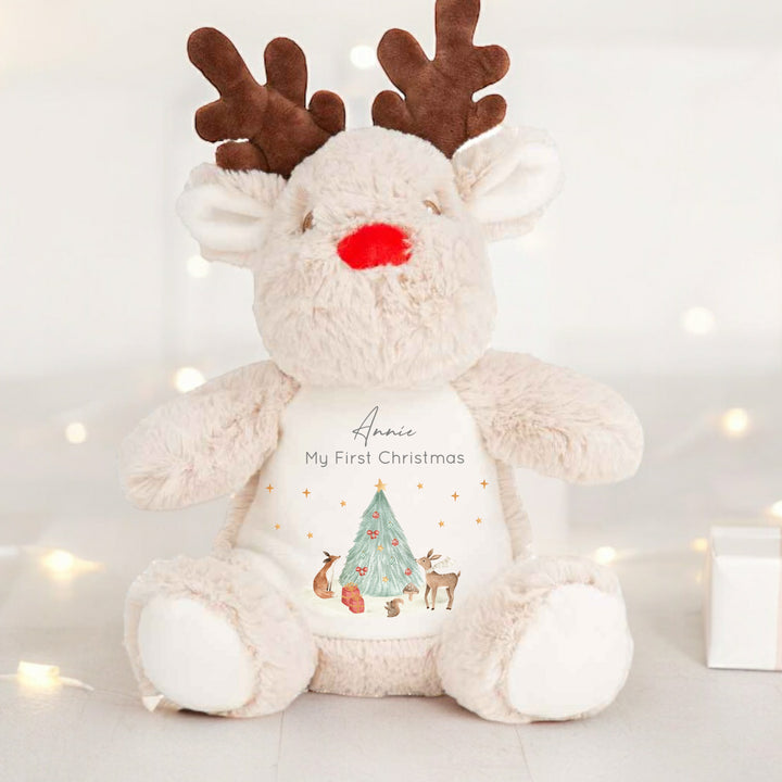 Personalised First Christmas Woodlands Reindeer/Penguin/Bunny Teddy