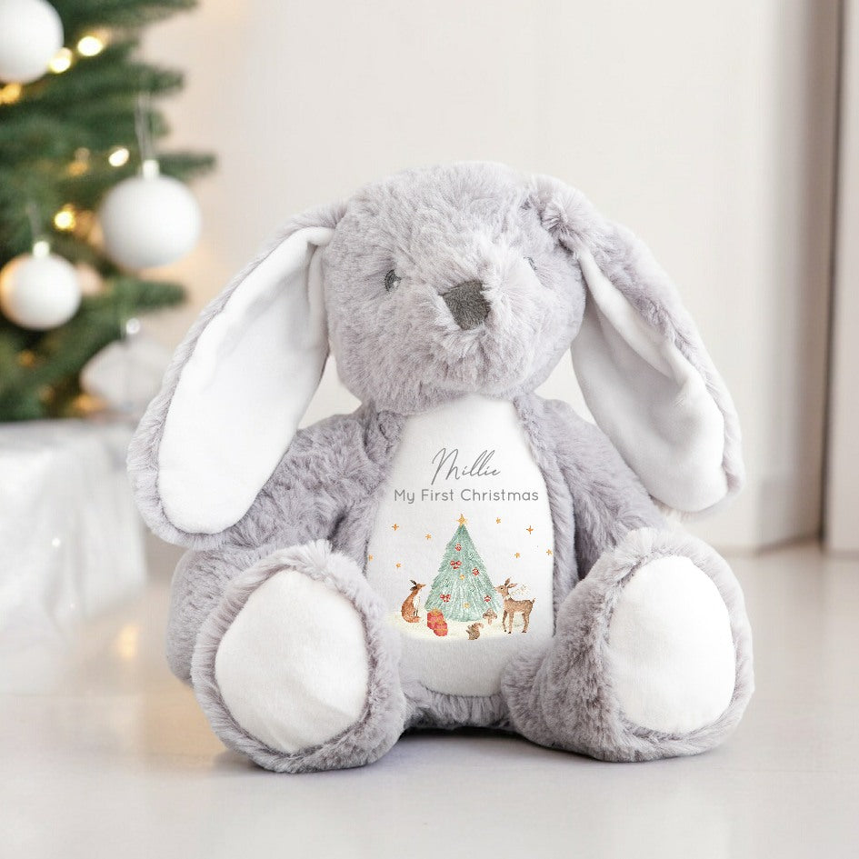 Personalised First Christmas Woodlands Reindeer/Penguin/Bunny Teddy