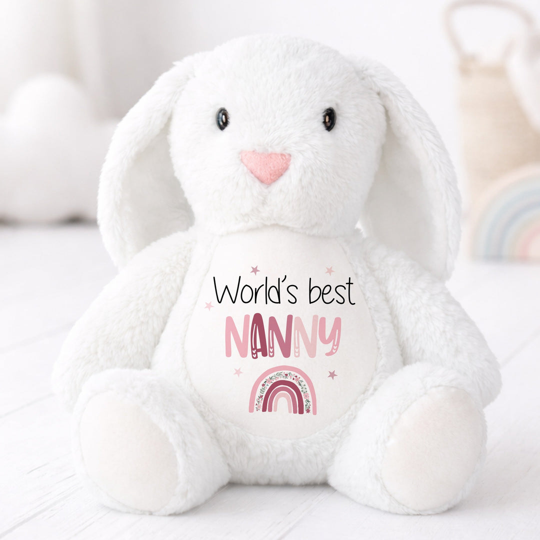 Personalised Pink Rainbow Worlds Best Nanny or Mummy Rabbit