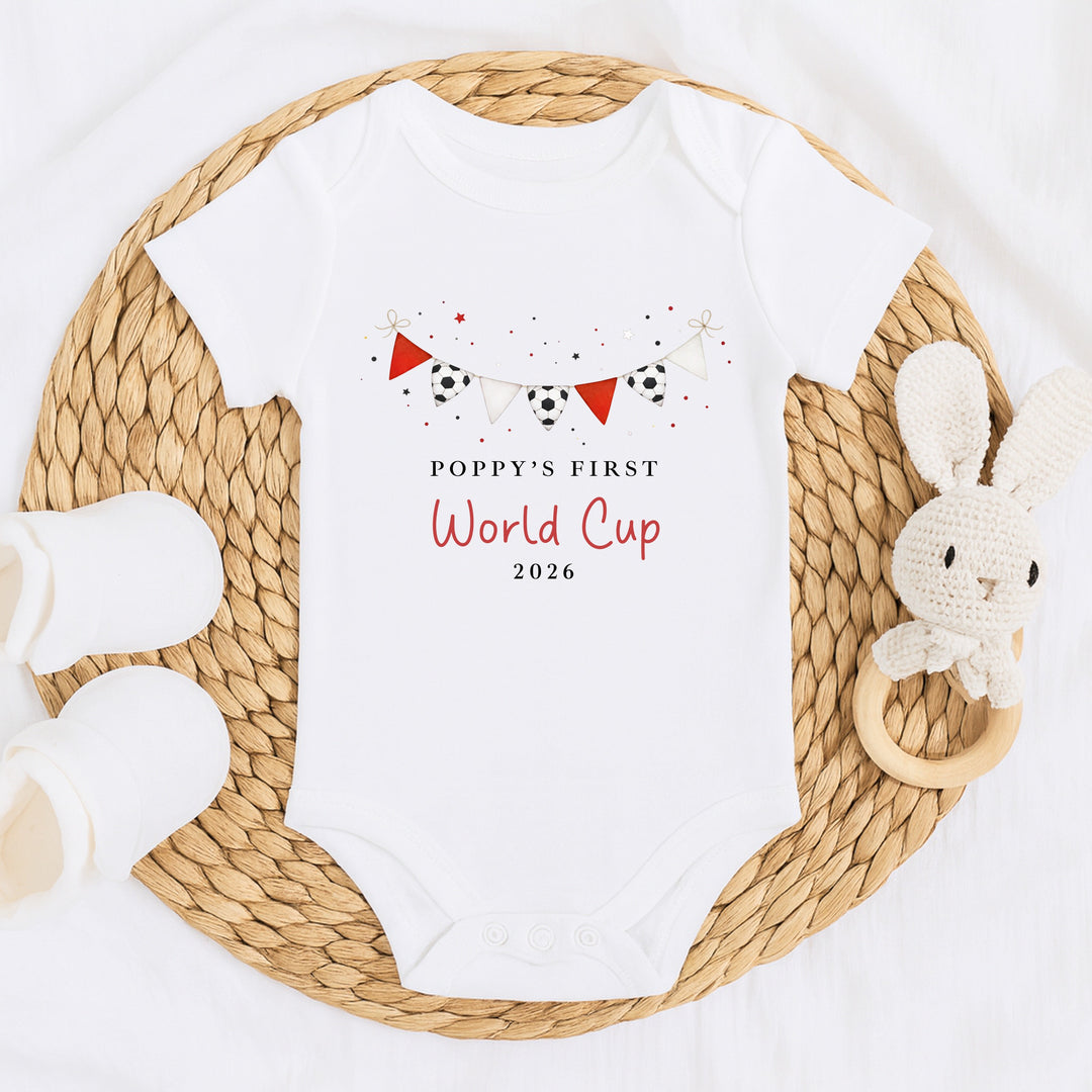 Personalised Football Banner My First World Cup Baby Grow or Vest