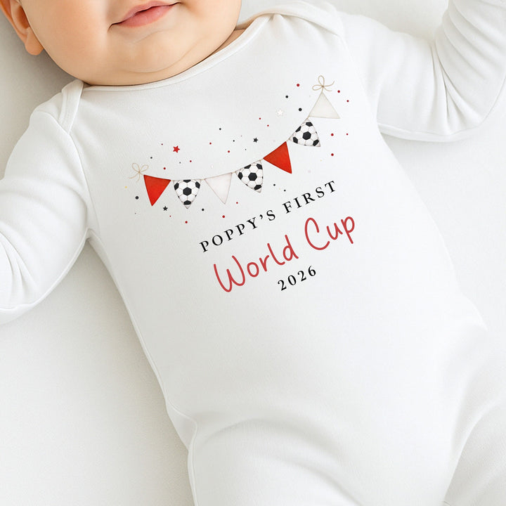 Personalised Football Banner My First World Cup Baby Grow or Vest