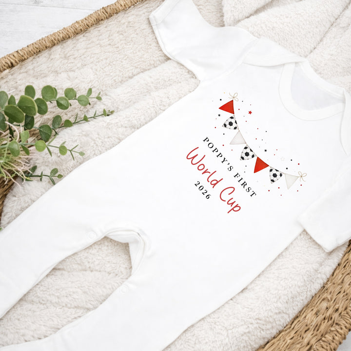 Personalised Football Banner My First World Cup Baby Grow or Vest