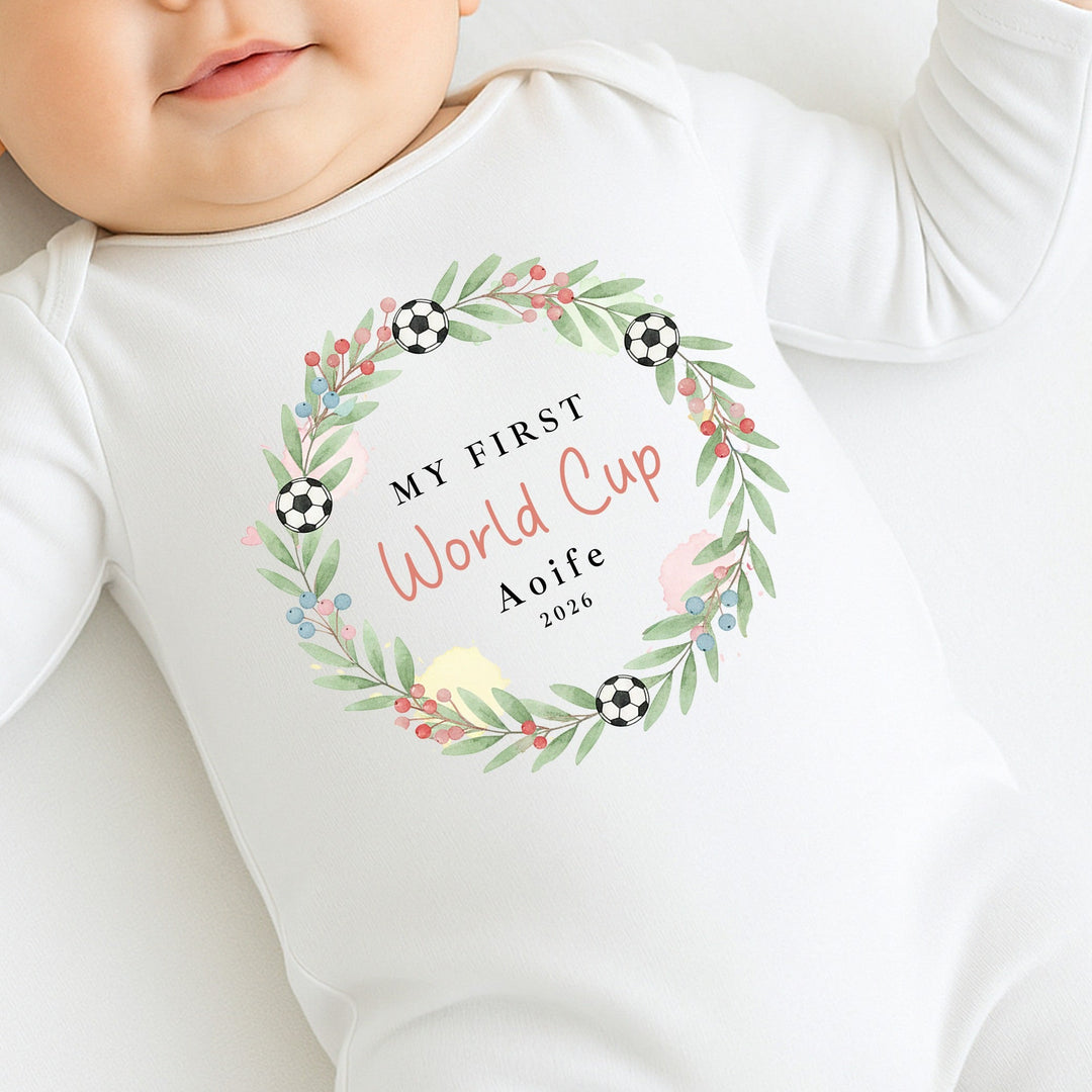 Personalised Wreath My First World Cup Baby Grow or Vest