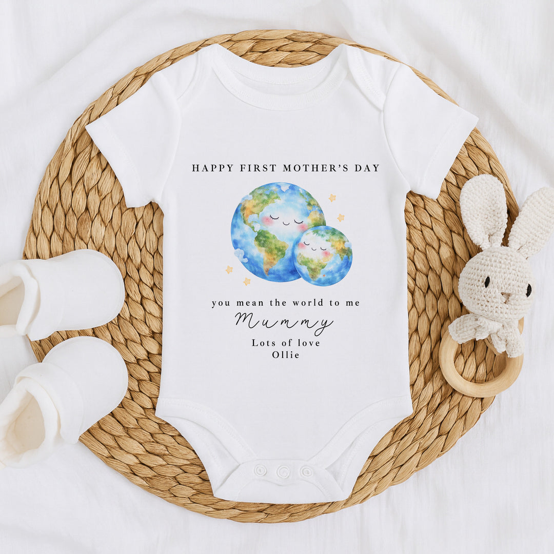 Personalised You Mean The World First Mother's Day Baby Grow, Vest or Bib