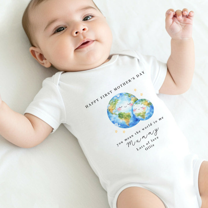 Personalised You Mean The World First Mother's Day Baby Grow, Vest or Bib