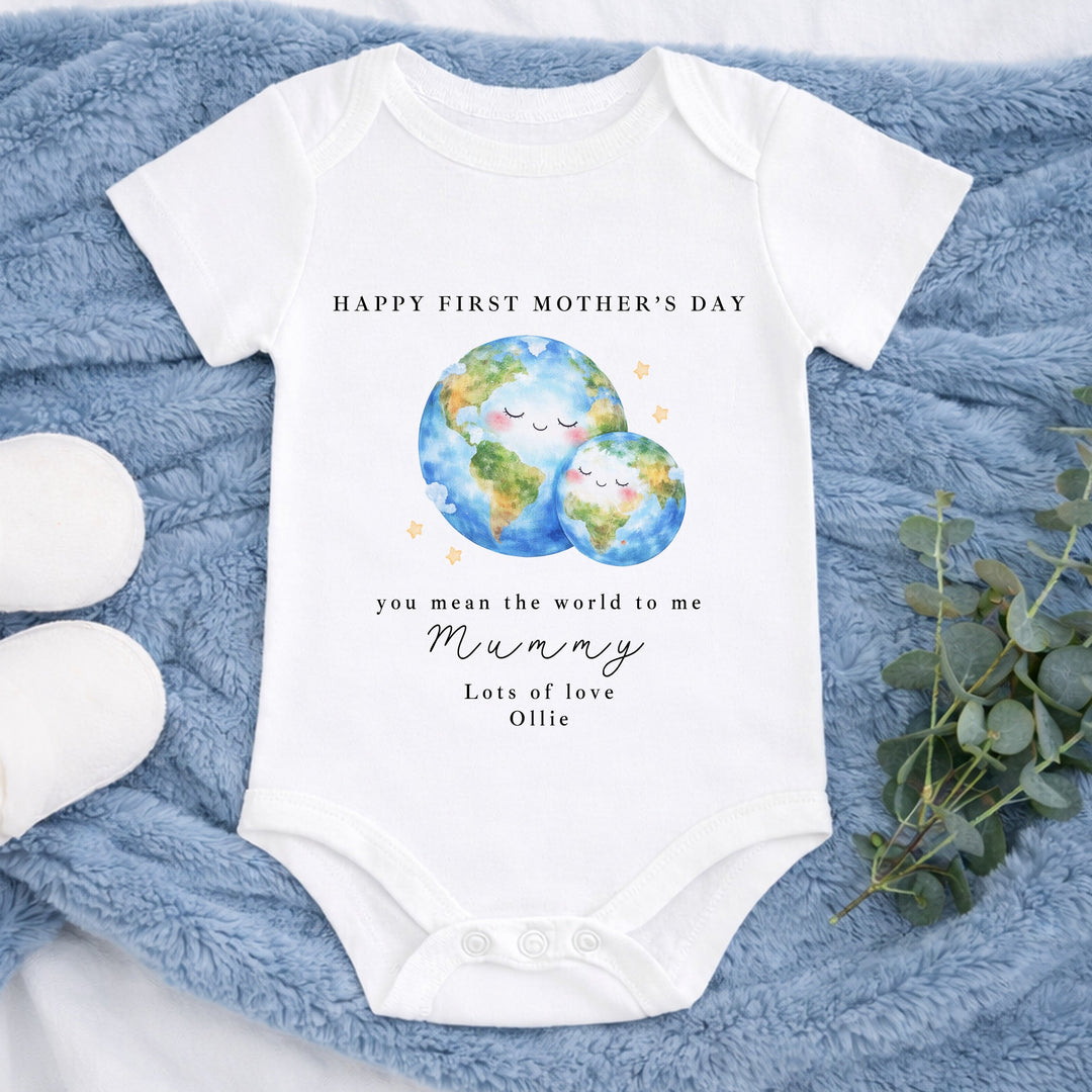 Personalised You Mean The World First Mother's Day Baby Grow, Vest or Bib