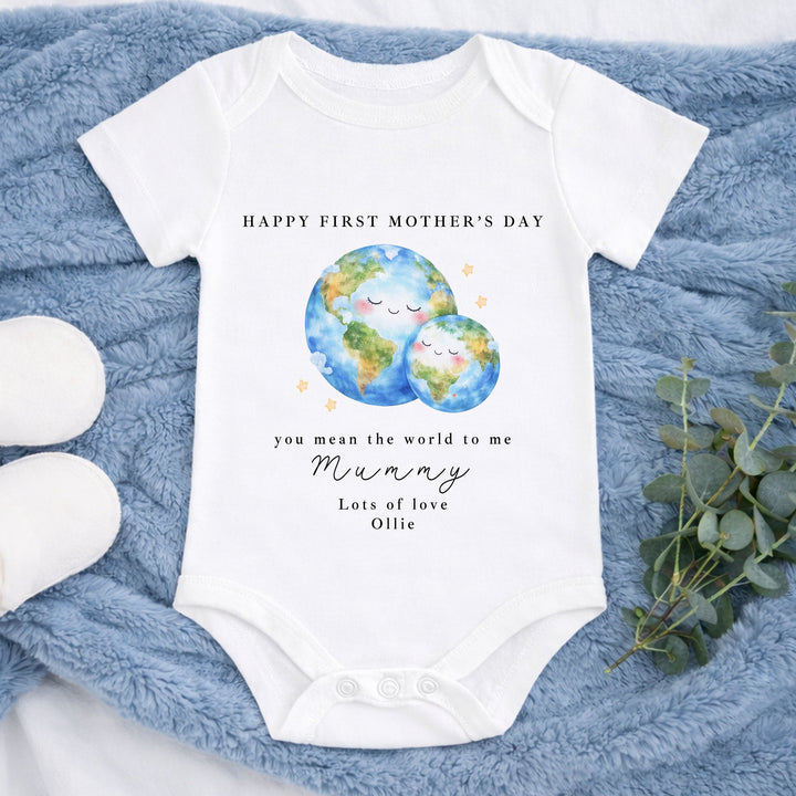 Personalised You Mean The World First Mother's Day Baby Grow, Vest or Bib