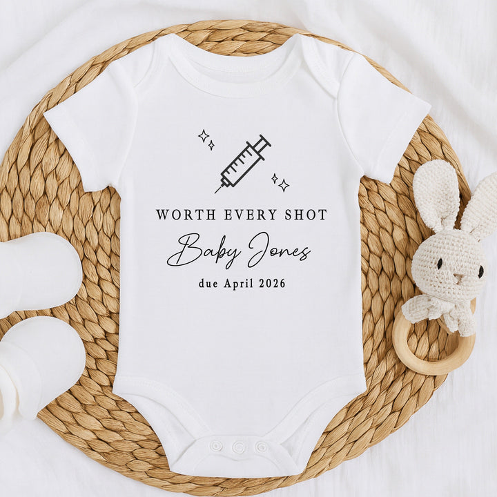 Personalised Worth Every Shot IVF Baby Announcement Vest
