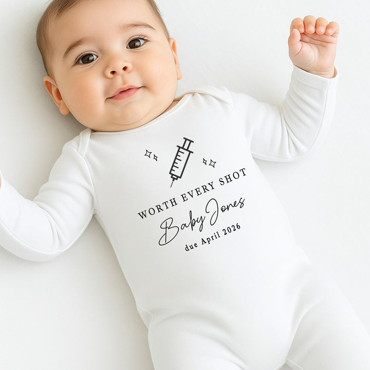 Personalised Worth Every Shot IVF Baby Announcement Vest